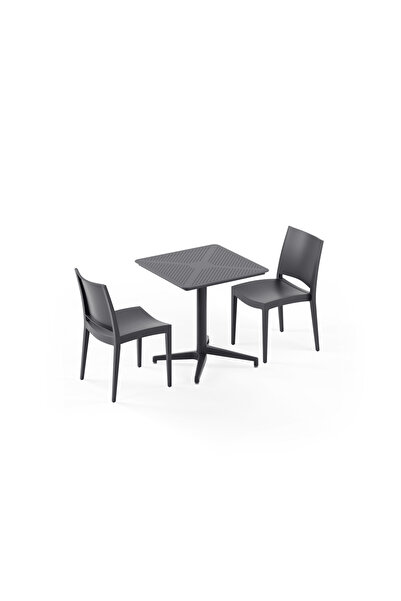 Tilia 2 Kişilik Polipropilen Masa Takımı Antrasit (Moon Katlanır Masa 70X70 c...