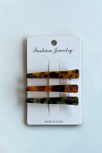 VERA HOUSE Marble Leopard Printed bone hair clip 3-piece