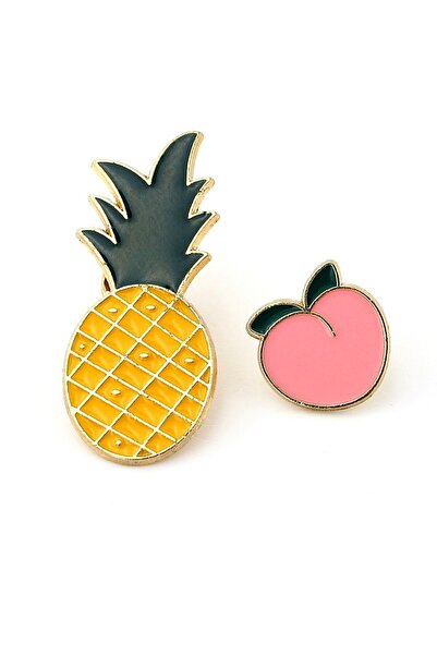 Stanbula Ananas ve Şeftali İkili Set Meyve Pin Yaka Çanta Süsü Metal Rozet RX...