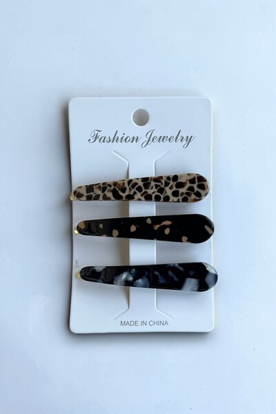 VERA HOUSE Marble Leopard Printed bone hair clip 3-piece