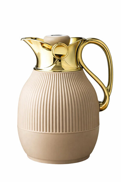 Urbanza Luxury Beige Vacuum Insulated Thermal Carafe Jug Gold Handle Coffee T...