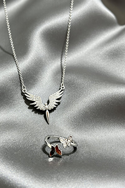 S&J TAKI Işıklı Özel Kutulu Özgürlük Meleği ve Kelebek Takı Seti Gümüş Kaplam...