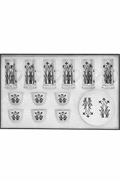 Urbanza 18 Piece Luxury Arabic Tea Set Floral Glass Cups Ceramic Bowls & Serv...