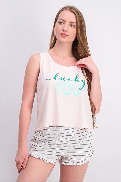XOXO Women 2 Pcs Graphic Top And Stripe Short Set, Pink Combo