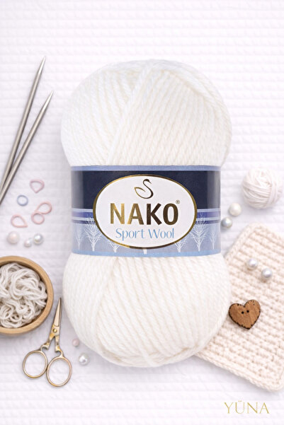 NAKO خيط صوف رياضي سميك 25% Y صوف 208 أبيض