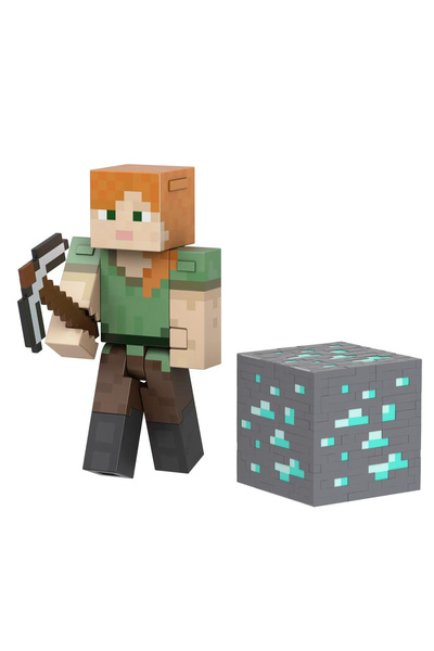 mattel Minecraft Diamond Level Alex 14 см – Колекционерска фигурка с метални ...