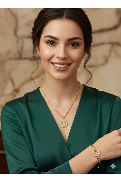 ZD JEWELRY Çeyrekli Kolye, Burgu zincir Kolye , Çeyrek Altın Takılan Arpa Zin...