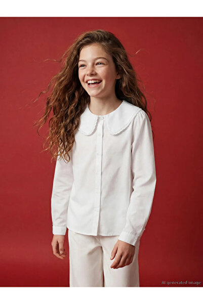 LC Waikiki Детска бяла риза за бебешка яка за момиче LCW