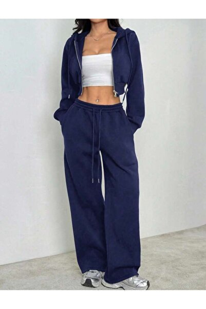 Le Vion Women's Winter Thick Wool Inside O Oversized Wide Leg Pants Sweatpants