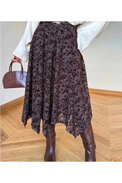 LİFERA Asymmetrical Cut Flock Printed Tulle Skirt