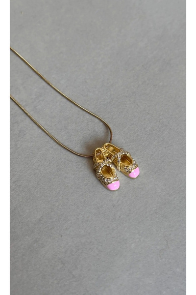 naaksesuar Gold Colored Steel Ballerina Shoe Necklace