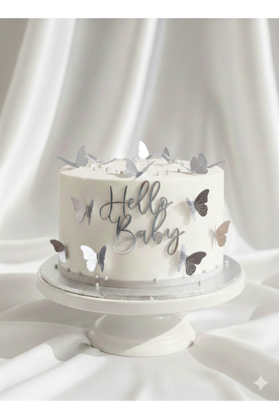 GOLDCENTER HELLO BABY PASTA YAZISI VE KELEBEK PASTA SÜSÜ