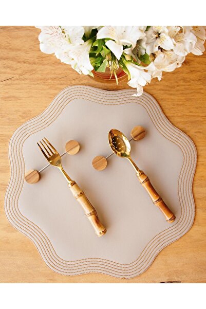 Diva Home 6-Person Set with Leather Embroideries Placemat 35 X 35 cm