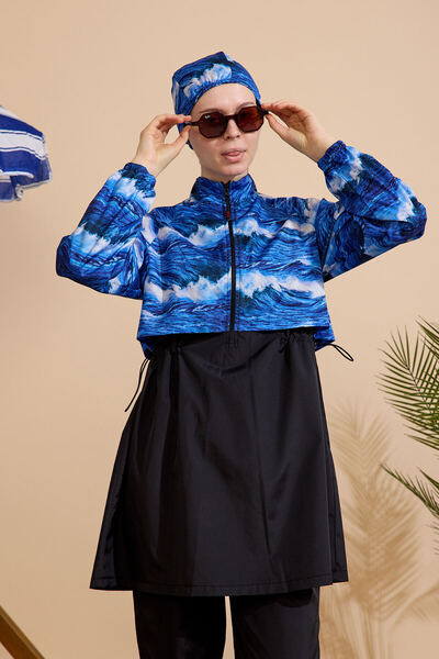 GAVLİA Women's Hijab Swimsuit 4-Piece Set - Half-Covering with Zipper..