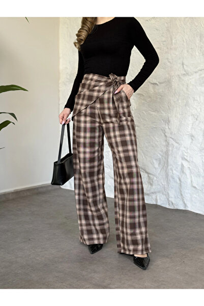 Lux Vestimenta BSK Fular Detaylı Ekoseli Tailored Fit Pantolon