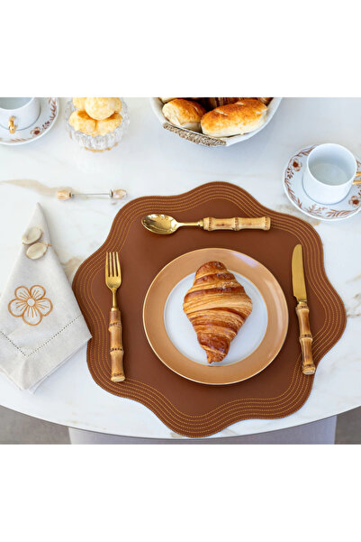 Diva Home 6-Person Set with Leather Embroideries Placemat 35 X 35 cm