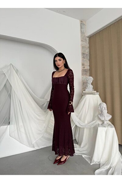 Hollyhocks Drawstring Neckline Spanish Sleeve Lace Long Dress
