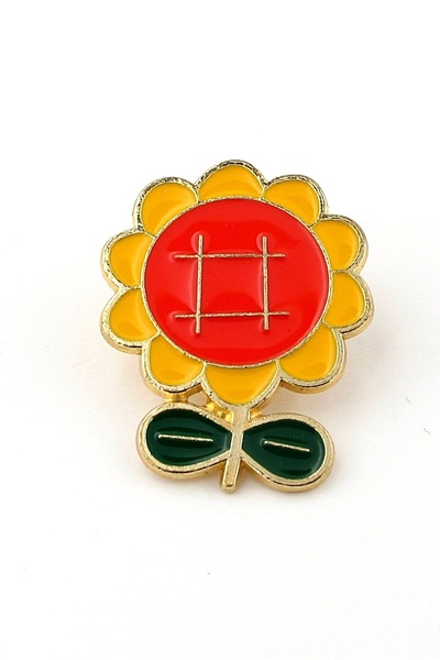 Stanbula Geometrik Detaylı Renkli Çiçek Ayçiçeği Pin Yaka Çanta Süsü Metal Ro...