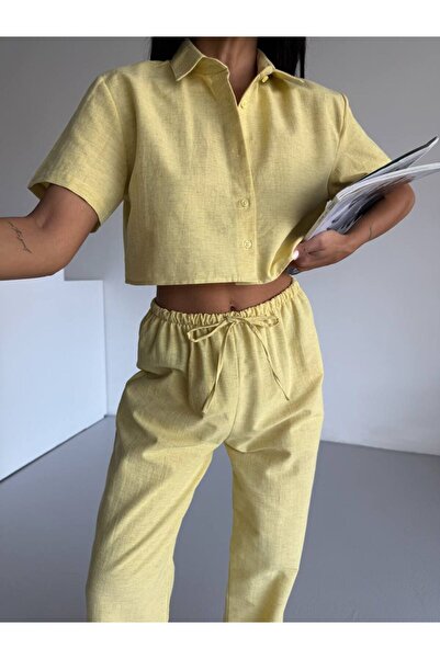 Bliss Women's Short Sleeve Cropped Linen Shirt