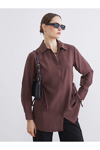 LC Waikiki Lcw Everyday Brown Women's Shirt Tunic with Tie Detail