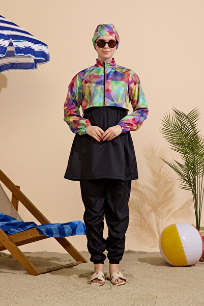 GAVLİA Women's Hijab Swimsuit 4-Piece Set - Half-Covering with Zipper..