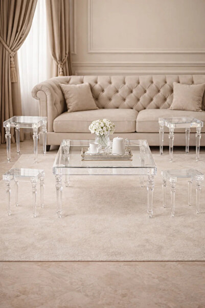 MARIA HOMES Elegant Transparent Acrylic Living Room Set 5-Piece Square Coffee...