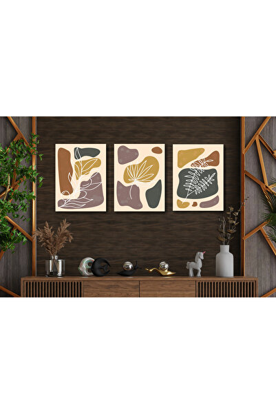 M&H Quality Modern Bohemian 3-Piece Wall Painting – Abstract Leaf Patterned M...