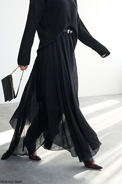 ibeeka New season asymmetric cut black skirt - long - Crepe fabric - black - l