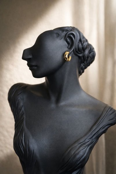TAUPE Bijoux Sierra06 Kararmaz Gold Steel Hoop Earrings