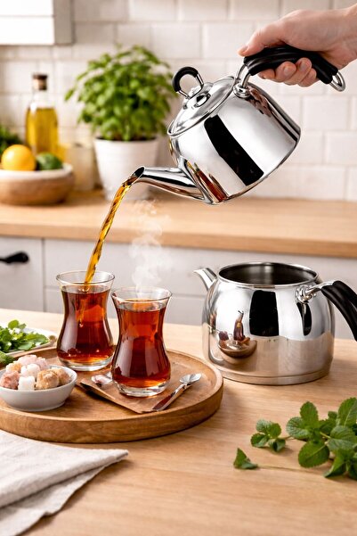 SİERA STEEL Orta Boy Çelik Çaydanlık Takımı 1 Lt /2 Lt