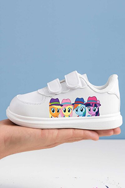 lias desing Детски спортни маратонки с бяла лента и принт с танцуващи капачки