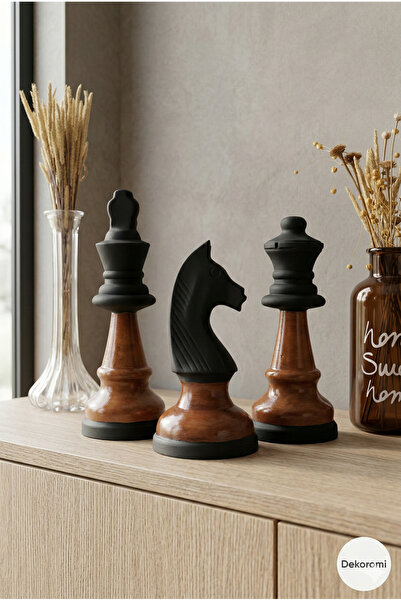 Dekoromi Dekoratif 3'lü Satranç Taşları Ev Ofis Dekorasyon Biblo Obje (At, Ve...