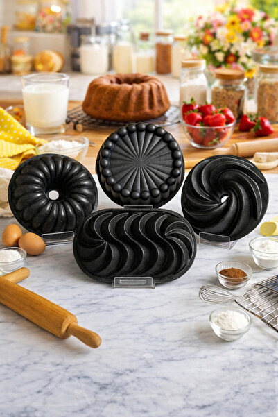Ardore Set of 4 Cast Granite Cake Molds 26 cm Black