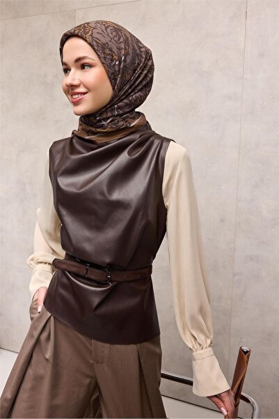 Silk Home Κασκόλ Βισκόζης Βελόρα σε καφέ απόχρωση με αντίκα σχέδια και στιβαρ...