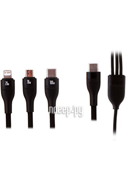 Baseus 3in1 USB Flash Series 2, USB-C + micro USB + Lightning, 100W, 1.5m (bl...