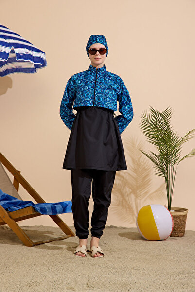 GAVLİA Women's Hijab Swimsuit 3-Piece Set - Half-Covering Zippered..