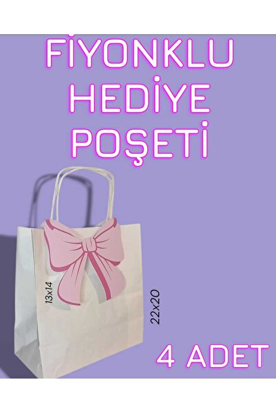 Fiyonklu Hediye Poşeti 4’lü Set — Şık Kraft Çanta-Hediyelik