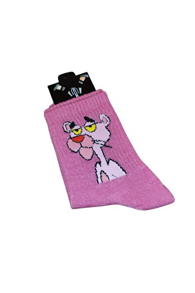 RENKLİ AYAKLAR ÇİKOLATA DESENLİ PEMBE PANTER DESENLİ KOLEJ ÇORAP