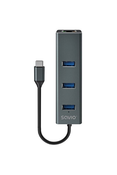 Savio AK-57 USB-C - 3 x USB-A HUB with RJ-45 Gigabit Ethernet adapter, 5000 M...