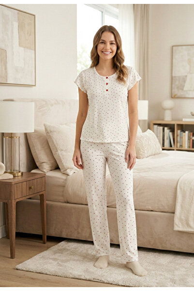 YusGos Women's Ruffled Sleeves and Legs 100% Cotton Pajama Set