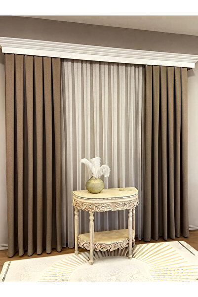 Assina Keten Kumaş Sütlü Kahve 1/2,5 NormalPile Kalın Tek Kanat Fon Perde