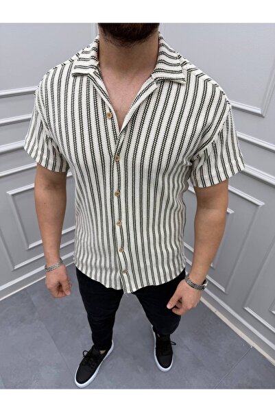 The Hench Men's Jacquard Fabric Striped Short Sleeve Shirt