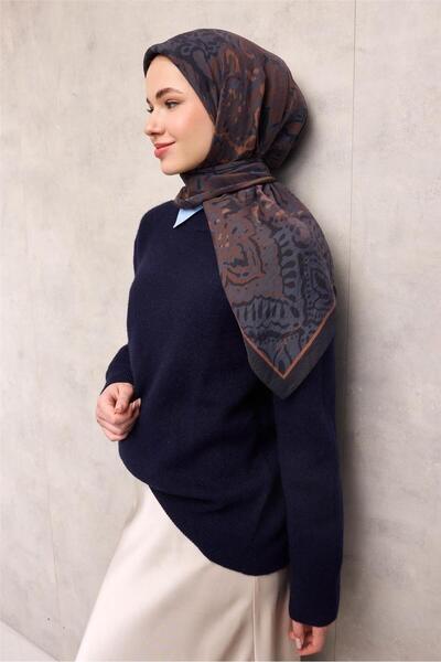 Silk Home Κασκόλ Viscon Velora Four Seasons Antique Pattern Dark Navy Blue 90x90