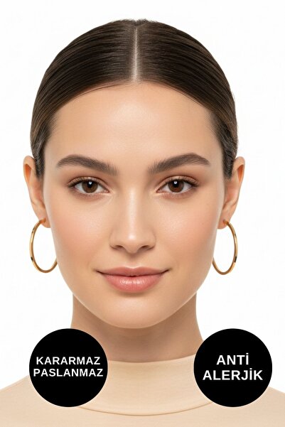 KAYOUBI Altın Renk Halka Küpe Çelik Kadın Küpe Anti Alerjik Kararmaz Paslanma...