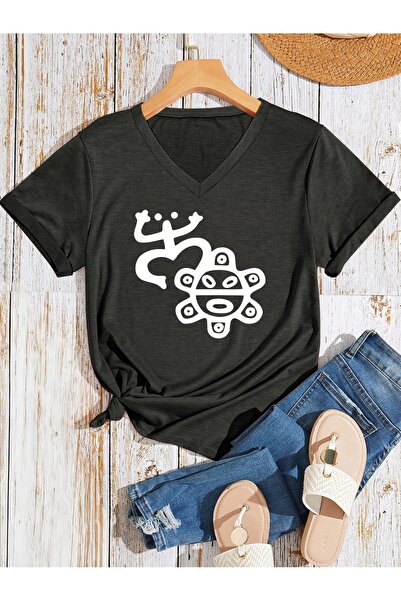 mercoledi Women's Graphic Printed V-Neck Sleeves Regular Fit T-Shirt