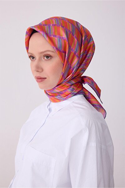 Belli Tivil Pure Silk Scarf IST 4302 - 80 Ροζ Μωβ Γεωμετρικό Σχέδιο