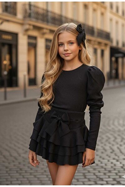 ARBİ kids Pantaloni scurți pentru fete cu căptușeală cu volane, bluză elegant...