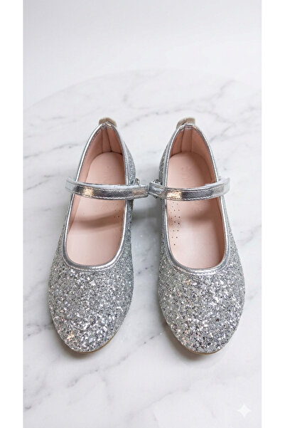 Turkuaz Ayakkabı Gümüş Pullu ORTOPEDİK cırt bant kolay giyim Babet