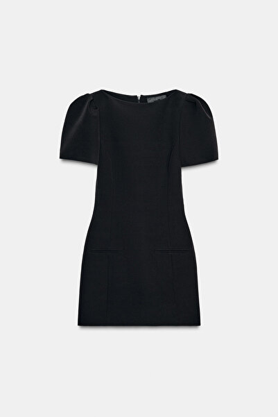 Sorridi Black Balloon Sleeve Pocketed Mini Dress