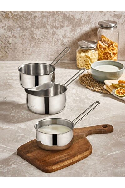 SİERA STEEL Aurea 3 Lü Çelik Kaçerola Sosluk Sütlük (12-14-16 cm)
